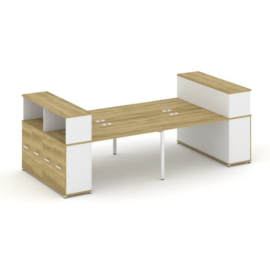 Концепт Рабочая станция с опорными распаш. шкафами с надставкой низ. CN.DRS-270 W Дуб Винченцо/Белый