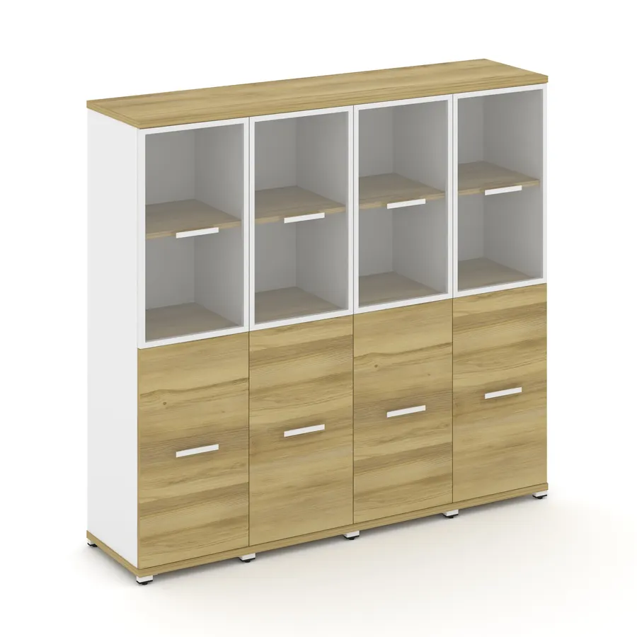 Концепт Шкаф 4 узкие секции, 4 ниши CN.STU-442 RPW W Дуб Винченцо/Белый Бриллиант/Металл Белый/Прозр