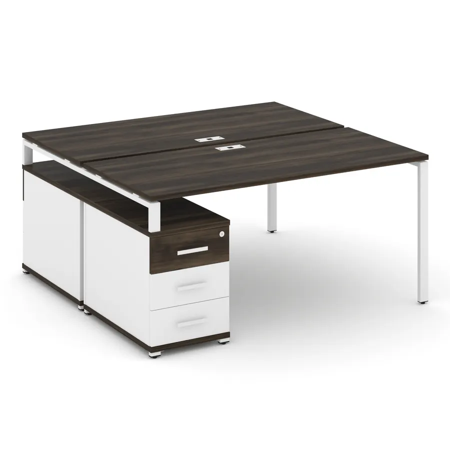 Концепт Рабочая станция 2 места с двухсторонней опорной тумбой CN.DRS-304 W Дуб Винченцо/Белый Брилл